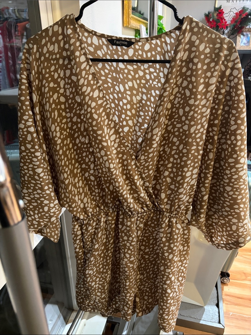 Brown & White Printed Romper
